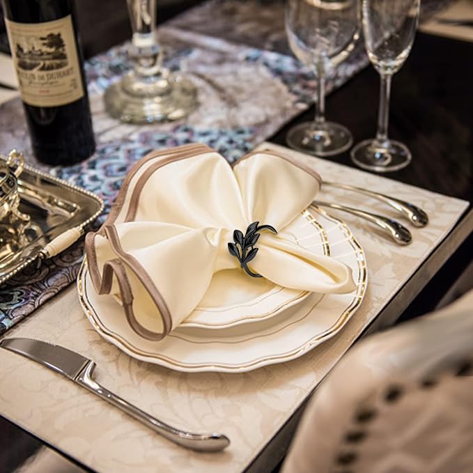 KPOSIYA Set of 12 Leaf Napkin Rings Metal Gold Napkin Holder Table Napkin Rings - Image 2