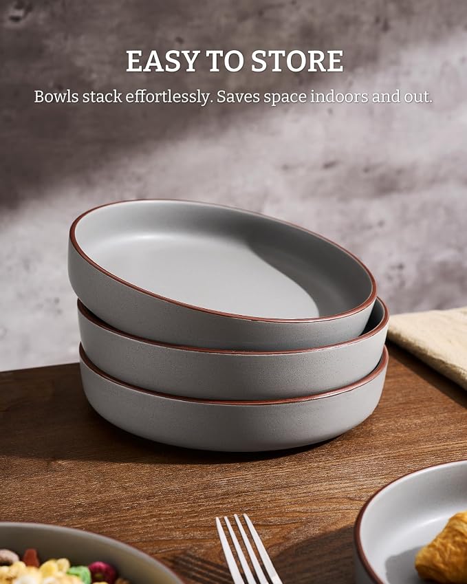 famiware Mercury Pasta Bowls Set of 8, 33 oz Large Salad Bowls, Dark Gray | - Image 5