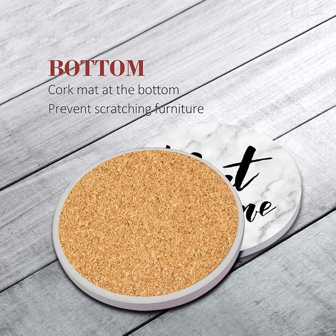 Coasters for Drinks, Ceramic Stone, Marble White | Inspirational Quote Text - Image 2