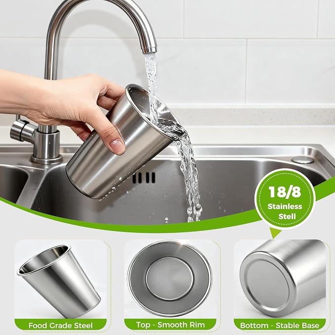 10 Pack 16 oz 304 Stainless Steel Pint Cups, Shatter-Resistant | Food-Grade 304 - Image 5