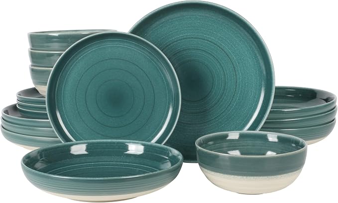Gibson Elite Clarina 16 Piece Double Bowl Stoneware Reactive Glaze Round Plates by GibsonHomewares