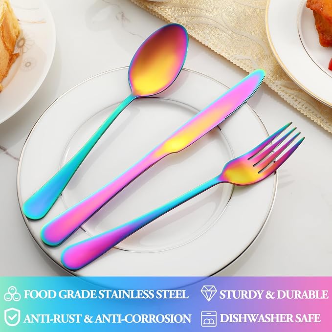 20 Pcs Rainbow Silverware Set Service - Image 3