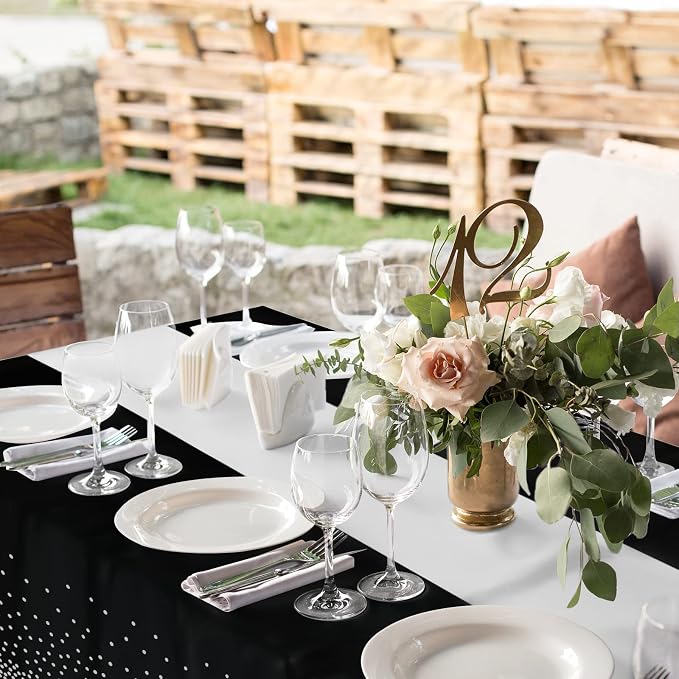 8Pack Disposable Plastic Tablecloths and Satin Table Runner Set Black and - Image 7