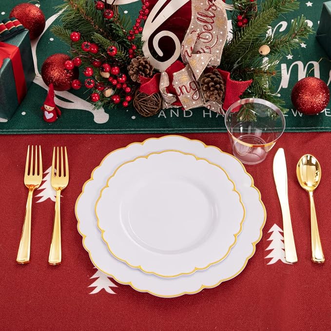 Morejoy 175PCS Gold Plastic Plates，White Gold Disposable Plates Sets | Include - Image 9