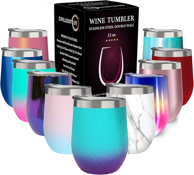 CHILLOUT LIFE 12 oz Stainless Steel Wine Tumbler by CHILLOUTLIFE