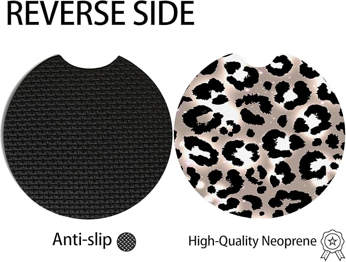 2pcs Cute Leopard Print Car Coasters, Absorbent Universal neoprener Cup Holder - Image 4