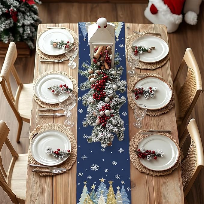 Christmas Table Runner 13x72 Inch, Xmas Trees Snowflakes Holiday Decorative - Image 4