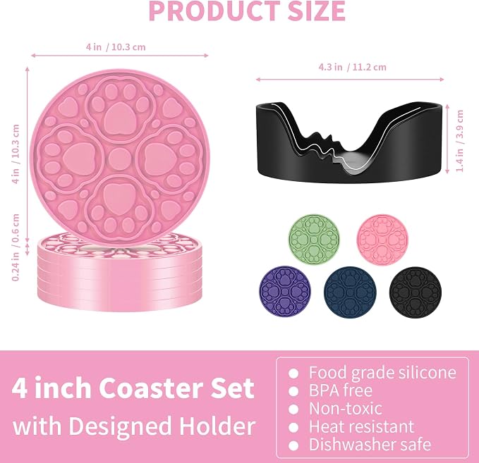 4 Inch Non-Slip Silicone Drink Coasters Set of 6 - Image 2