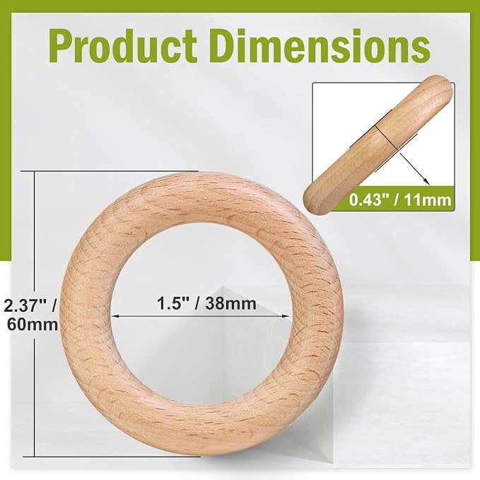 FoDau770 5pcs Natural Beech Wooden Rings, Unfinished Solid Wood Rings Heavy - Image 2