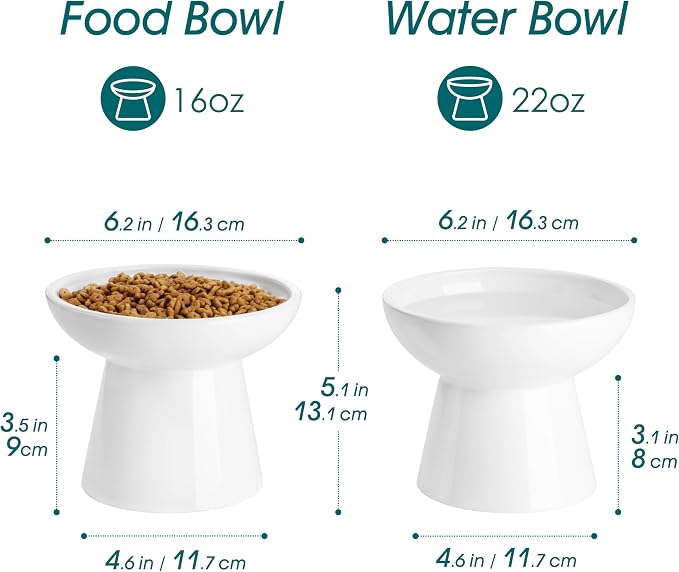 vancasso Extra Wide Elevated Cat Bowls 2-Pack, Shallow Ceramic Raised Cat Food - Image 2