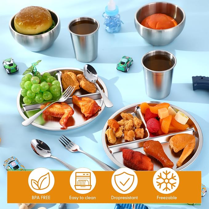 Jinei 30 Pcs Stainless Steel Dishes Set 6 Stainless Steel Plates, 6 Bowls - Image 5