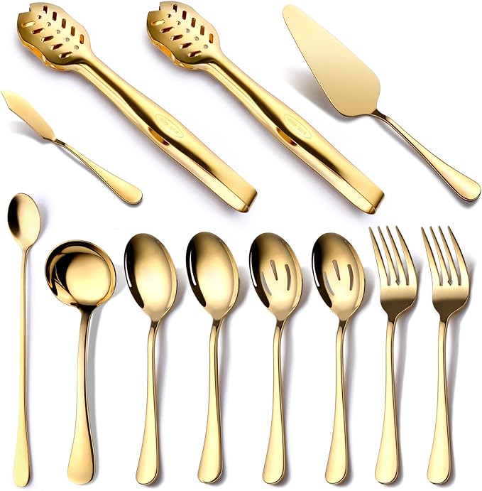 Gold Serving Utensils, OGORI 12-Piece Stainless Steel Serving Utensils Include by OGORI