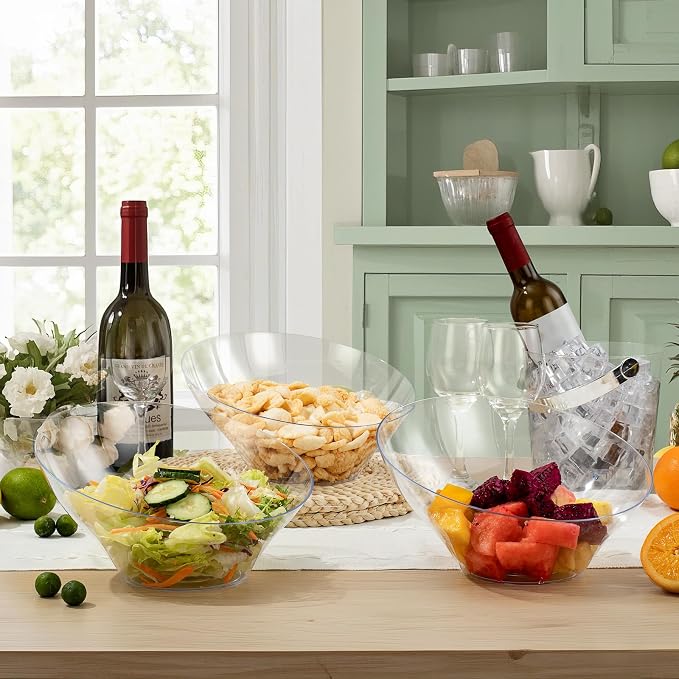 BESTVIP 54 Oz Clear Plastic Angled Serving Bowls, 12 Pack | Disposable Bowls - Image 6