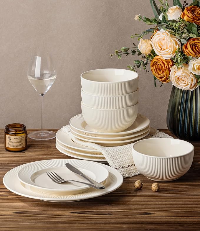 Ceramic Dinnerware Set for 6, 18-Piece Plates and Bowls Set | Lightweight - Image 5