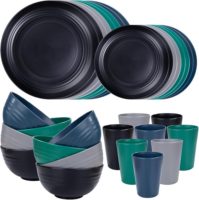 32 Pcs Assorted Colors Wheat Straw Dinnerware Set by supernal