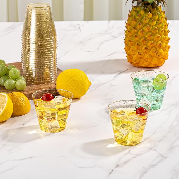 I00000 5oz 200 Pack Shot Glasses, Small Gold Glitter Disposable Plastic Cups - Image 2