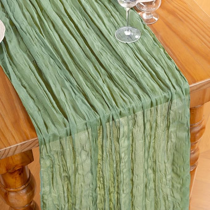 DeZerlor Sage Green Cheesecloth Table Runners 10 Pack Summer Boho Runners | - Image 4