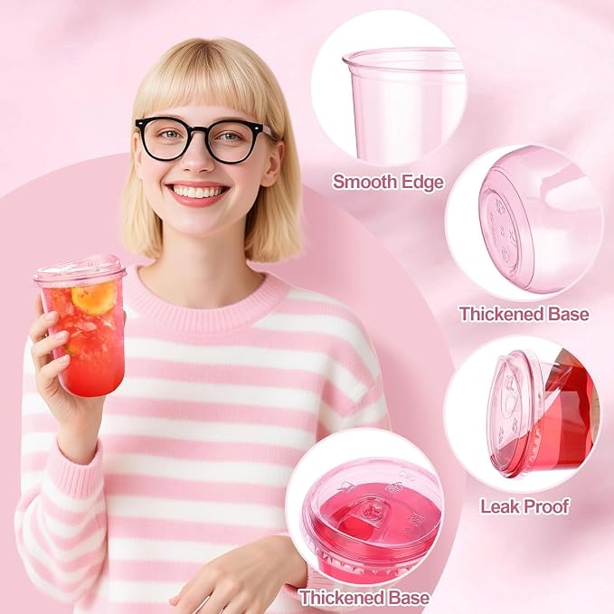 KesaPlan 100 Pack 16 oz Pink Round Bottom Plastic Party Cups - Image 4