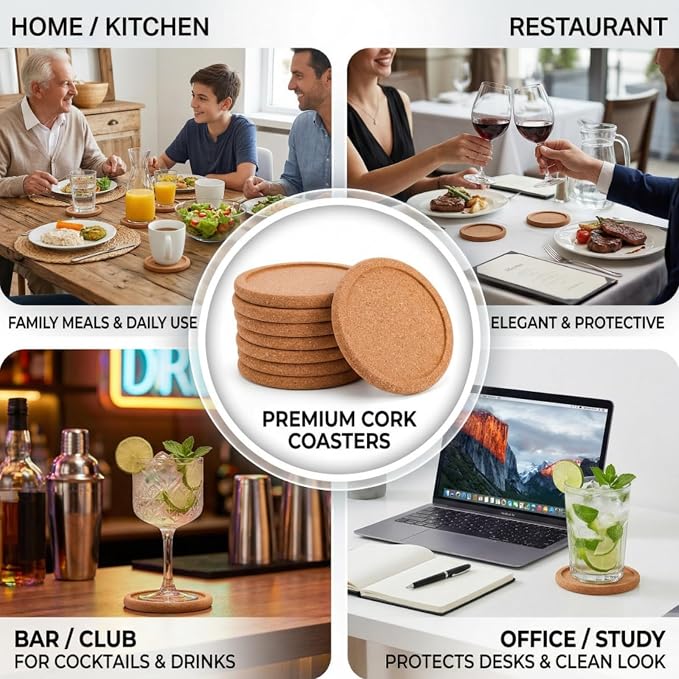 Tebery 20 Pack Round Lip Cork Coasters, 3.9 Inch Absorbent Drink Coaster - Image 6
