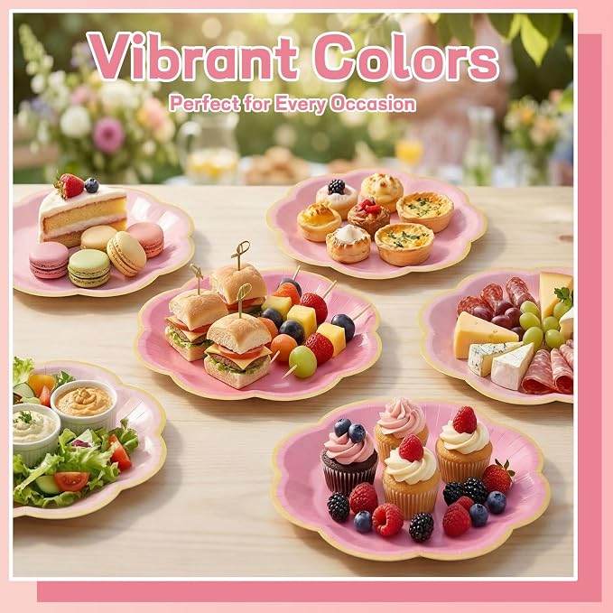 60 Pcs Pink Paper Plates 7 Inch Gradient Pink Dessert Plates - Image 4