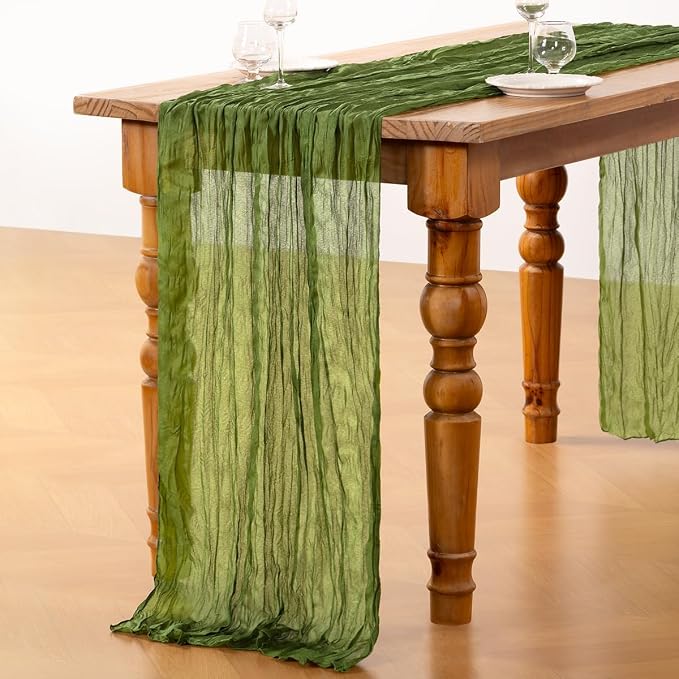 DeZerlor Olive Green Cheesecloth Table Runners 4 Pack Fall Runners | 120Inch - Image 6