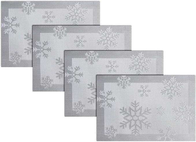 PIGCHCY Christmas Placemats Snowflake Woven Heat Resistant Placemats Washable by PIGCHCY