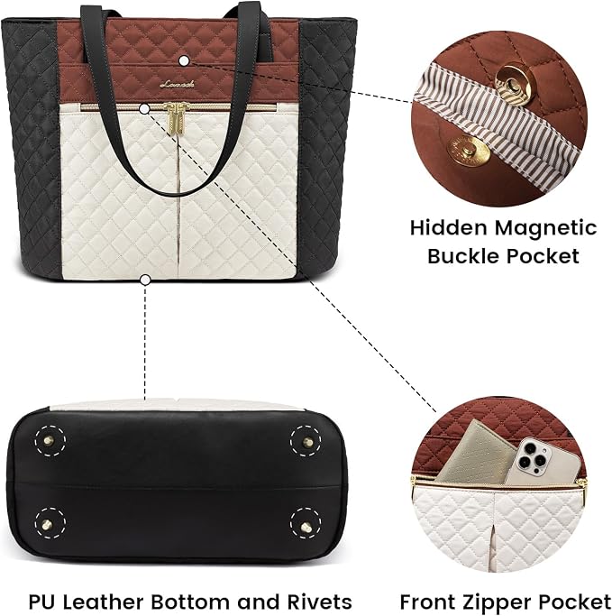 LOVEVOOK Laptop Bag for Women 15.6 inch, Diamond Quilted Work Tote Bags Womens - Image 5