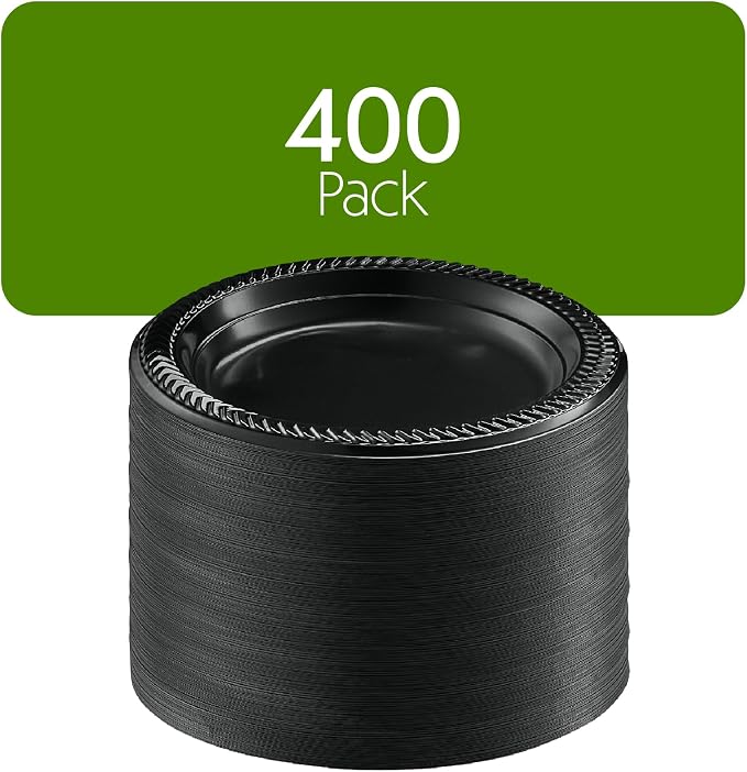PLASTICPRO 400 PCS Black Plastic Plates Light Weight 6 Inch Plastic Dessert - Image 7