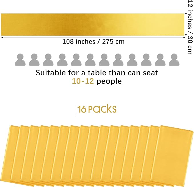 Aneco 12 Pack Satin Table Runner 12 x 108 Inch Gold Long Wedding Satin Silk - Image 2