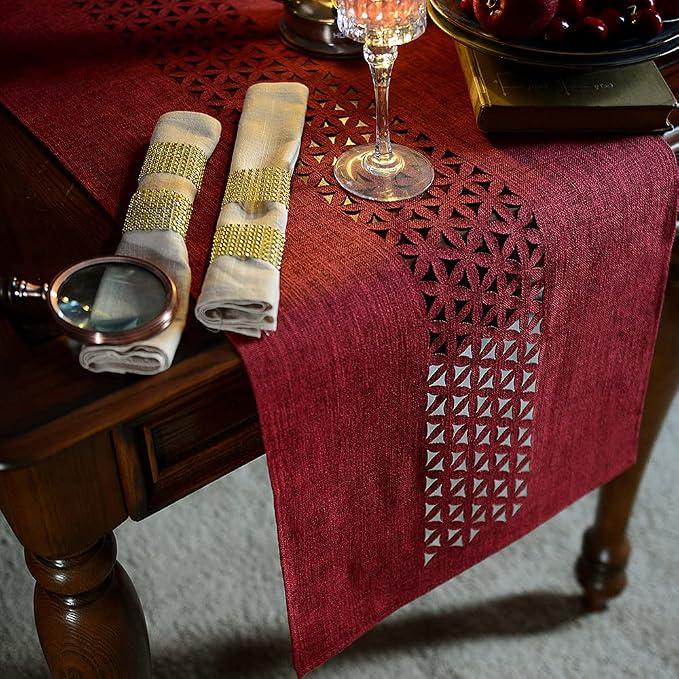 ARTABLE Burgundy Rectangle Fabric Table Runner Finished Edge 16 x 104 Inch | - Image 3