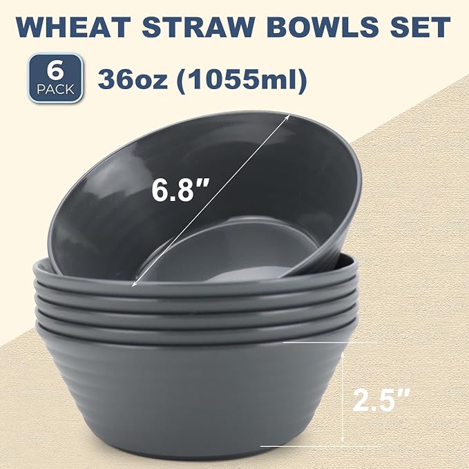 Wheat Straw Bowl Sets, Microwave and Dishwasher Safe Bowls, Salad Bowls - Image 2