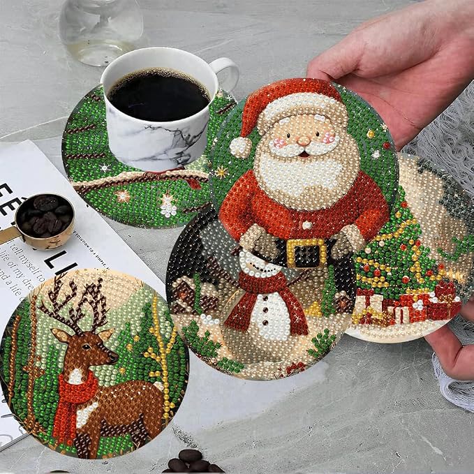 ijbnhd Christmas Diamond Art Coasters Kit, 4X4inch | Christmas Diamond Painting - Image 4