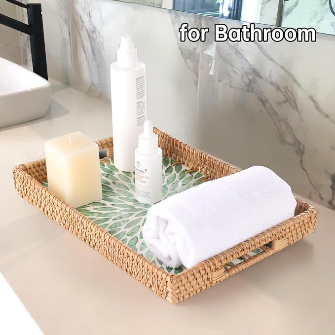 Rectangle Rattan Tray with Mother of Pearl Inlay, Rattan Serving Tray with - Image 6