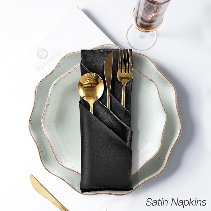 P Pothuiny 12 Pcs Black Satin Napkins 17 x 17 Inch, Satin Cloth Napkins | - Image 5