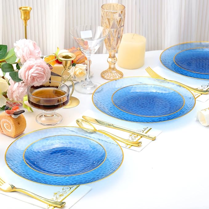 150 Pcs Blue Plastic Dinnerware Set, Disposable Plates - Image 8