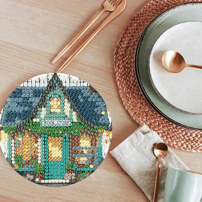 ijbnhd Diamond Art Coasters Kits, Book Store, 4x4 inch | Cork Wooden Pad - Image 6