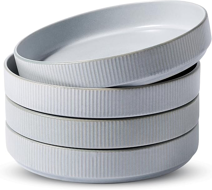 famiware Star 8.25" Pasta Bowls Set of 4, Bowl Plates, Light Gray | Microwave & by Famiware