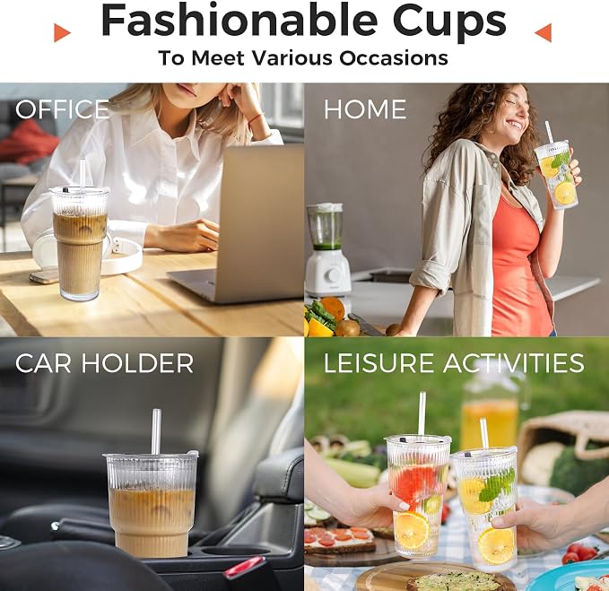2PCS 20oz Glass Cups with Lids and Straws, Iced Coffee Cups with Lids, Stylish - Image 7