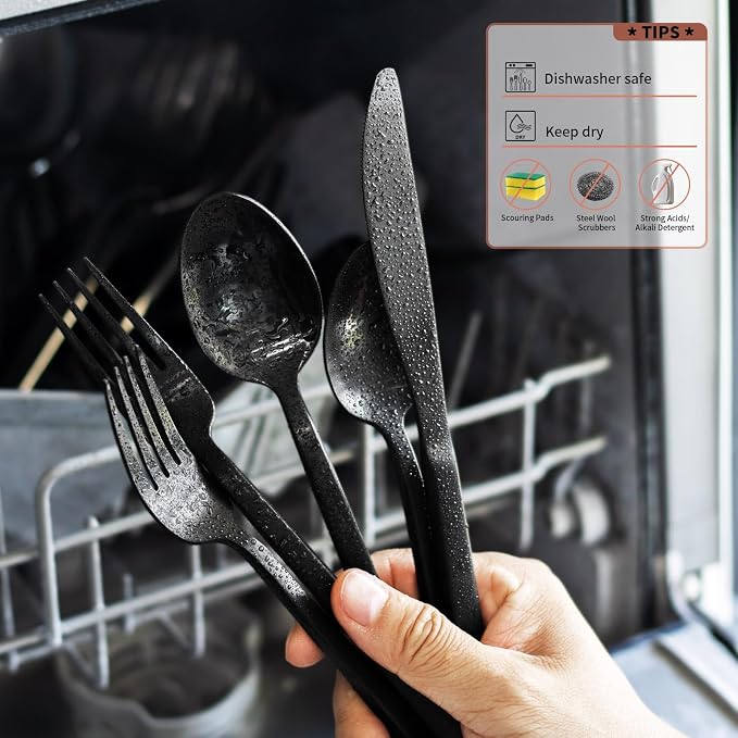 Alata Cube Matte Black 40-Piece Flatware Set, Forged Cutlery Set, Service - Image 4