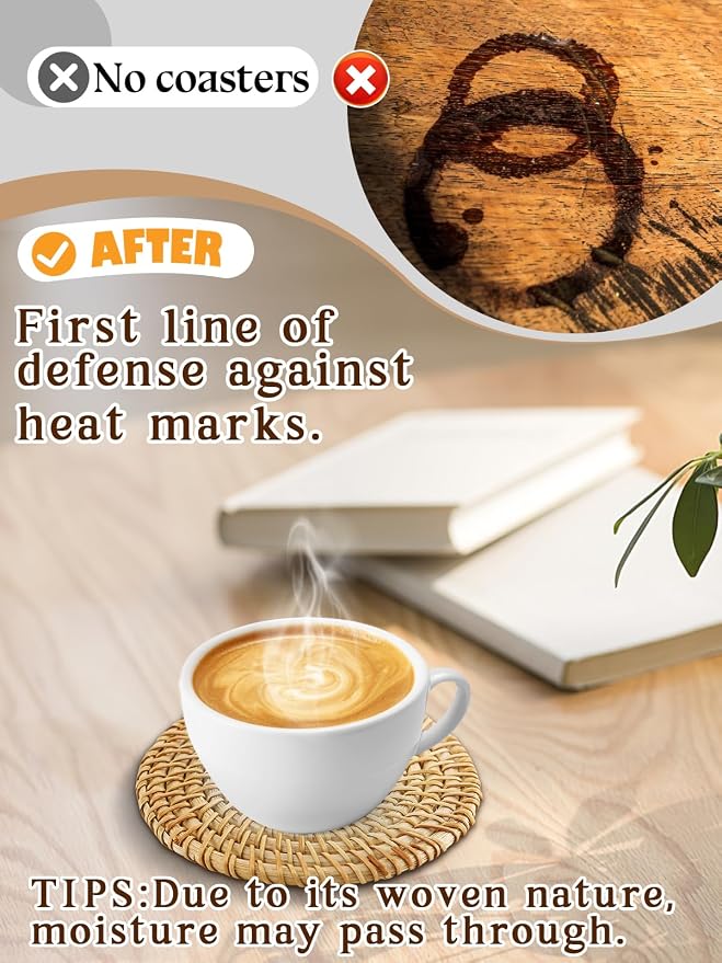 6Pcs Handmade Natural Rattan Coasters Set - Image 5