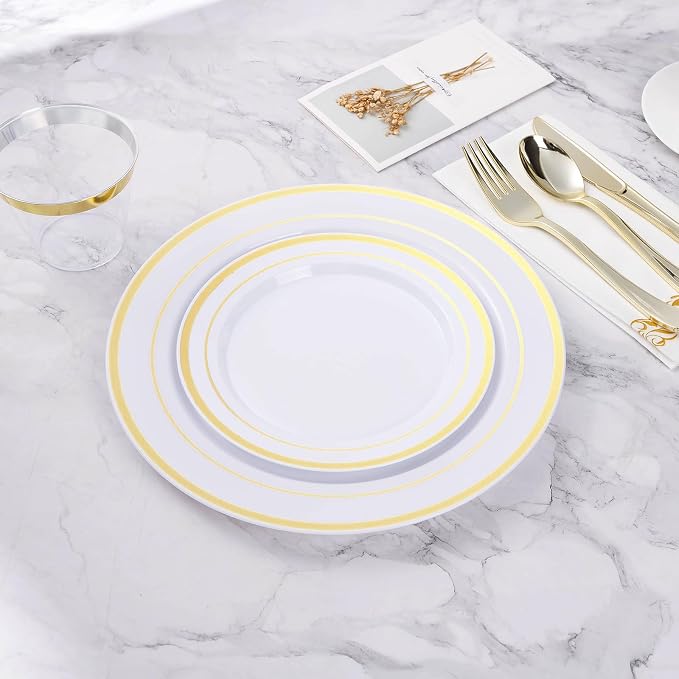 BESTVIP 200PCS Gold Plastic Plate, Disposable Party Plates | 100 Dinner Plates - Image 6