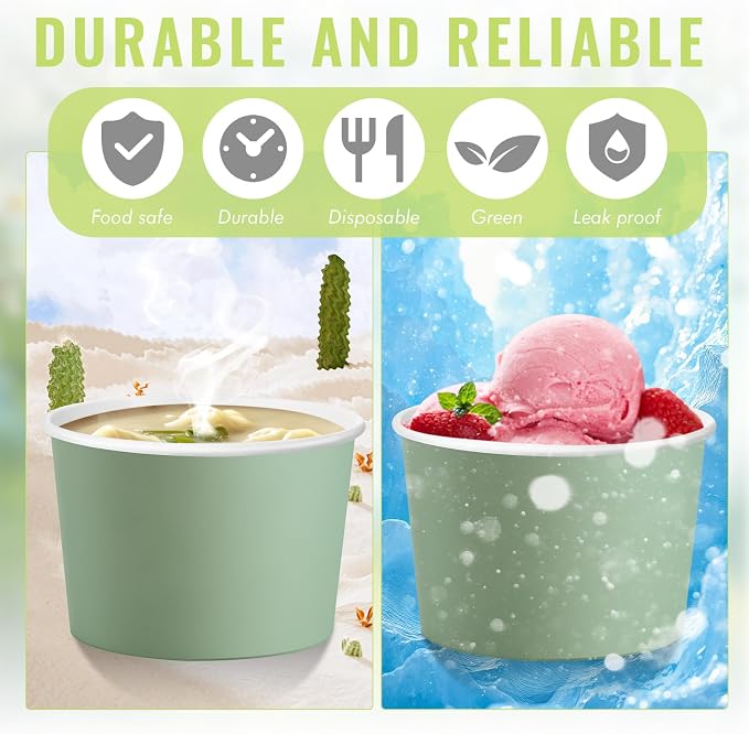 Jingmore Paper Ice Cream Cups 9oz Colored Disposable Dessert Bowls - Image 5