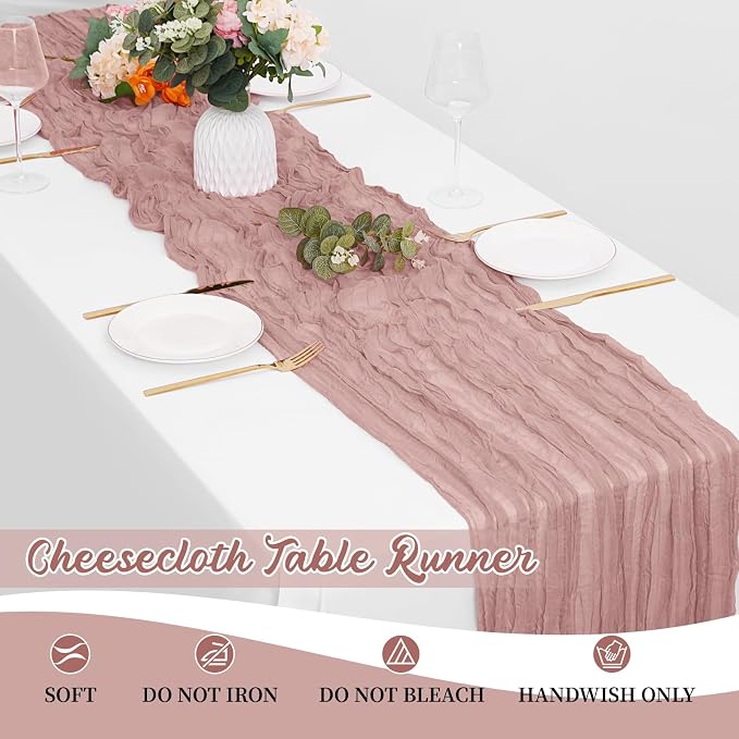 8 Pack Dusty Pink Cheesecloth Table Runners 20x120 Inch Gauze Table Runner - Image 6