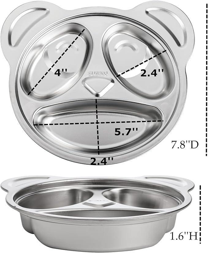 Lyellfe Set of 4 Stainless Steel Divided Plates, Cute Panda Shape | Unbreakable - Image 4