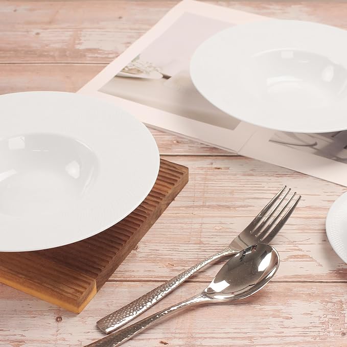 Soup Bowls, Pasta Bowls Plates, Embossed Porcelain Wide Rim Bowls, 10 Oz - Image 5