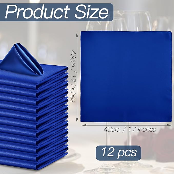 P Pothuiny 12 Pcs Royal Blue Satin Napkins 17 x 17 in, Satin Cloth Napkins | - Image 2