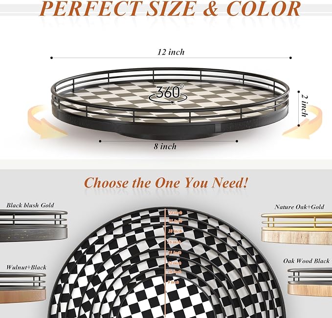 AMH 12 Inch Black and White Checkerboard Lazy Susan - Image 6