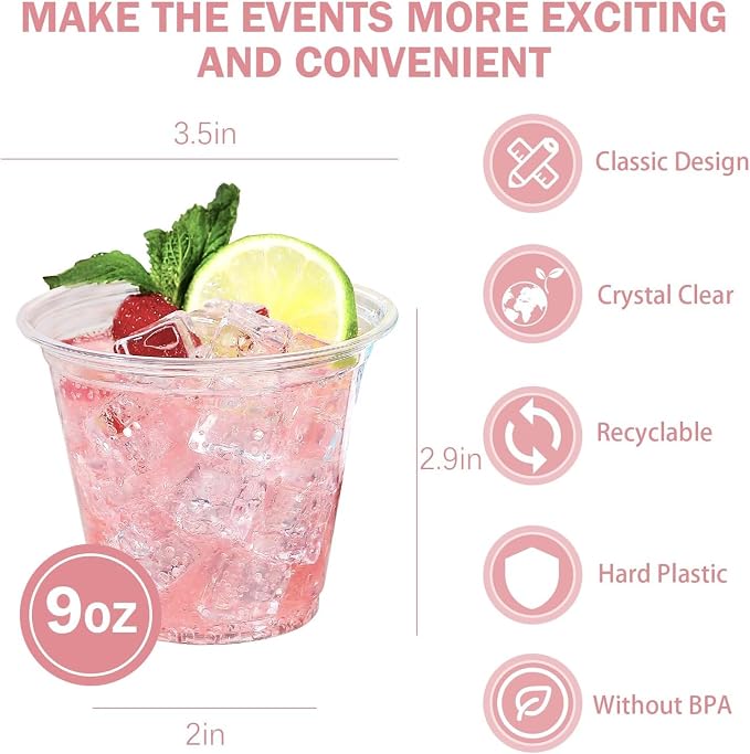 BYSNOW 250 Pack 9 oz Clear Plastic Cups Disposable Plastic Wine Cups | - Image 2