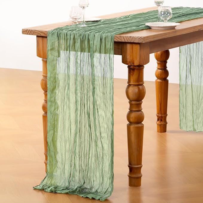 DeZerlor Sage Green Cheesecloth Table Runner 1 Pack Summer Boho Runner | - Image 6