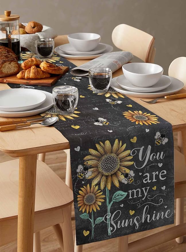 Farmhouse Sunflowers Table Runners 90 Inches Long, Cotton Linen Fabric Table - Image 3